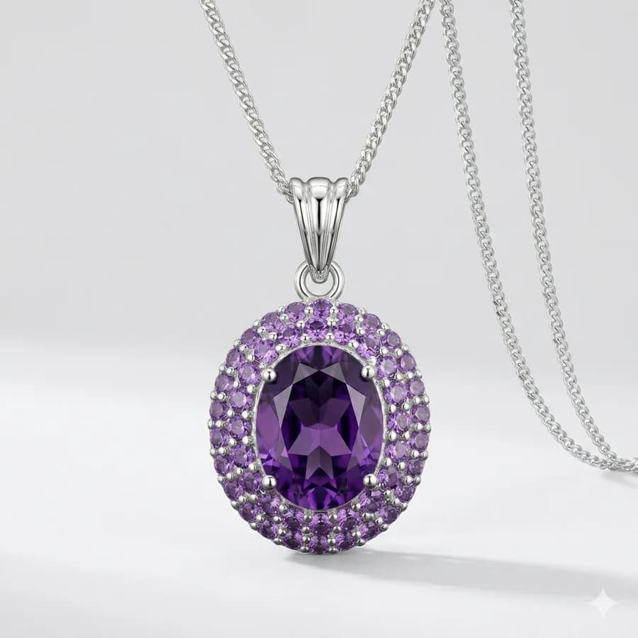 Amethyst Classic Halo Pendant