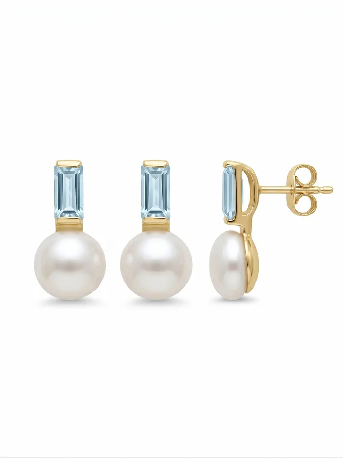 Swiss Blue Topaz Pearl Stud Earrings